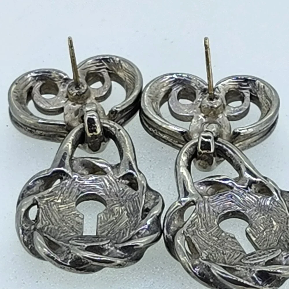 Signed Givenchy Paris NY Padlock Heart Drop Pierced Earrings DoorKnocker Vintage - Picture 8 of 9